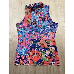 AFRM Floral Mesh Turtleneck Tank Top Medium Sheer Colorful AET038506